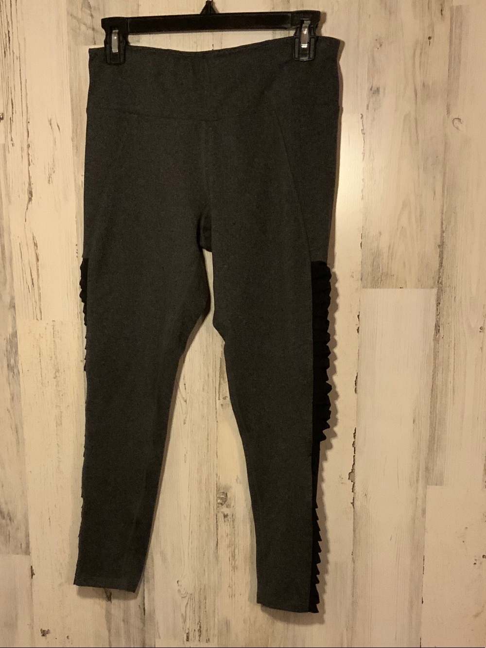 Betsey Johnson Gray Leggings with Black Side Ruffles